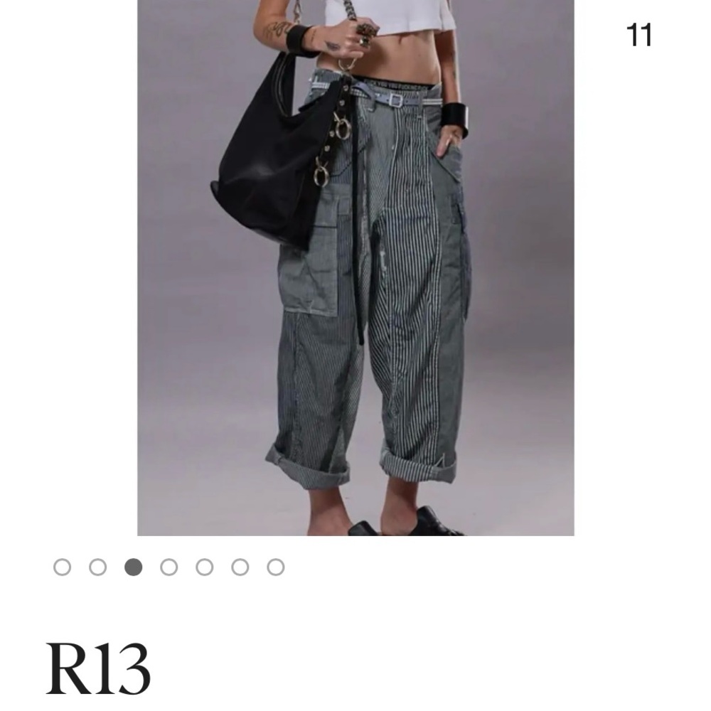 R13 Blue and White Striped railroad stripe Japanese fabric cargo pants
NWT